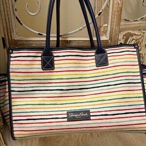 Dooney & Bourke Y2K Multicolor Striped Tote with Navy Trim perfect for Summer